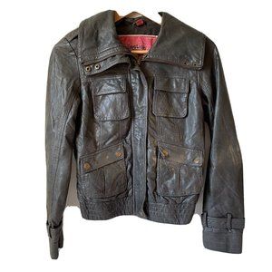 Collection‎ by Bernardo Gray Faux Leather Moto Bomber Jacket Quilted Pockets S
